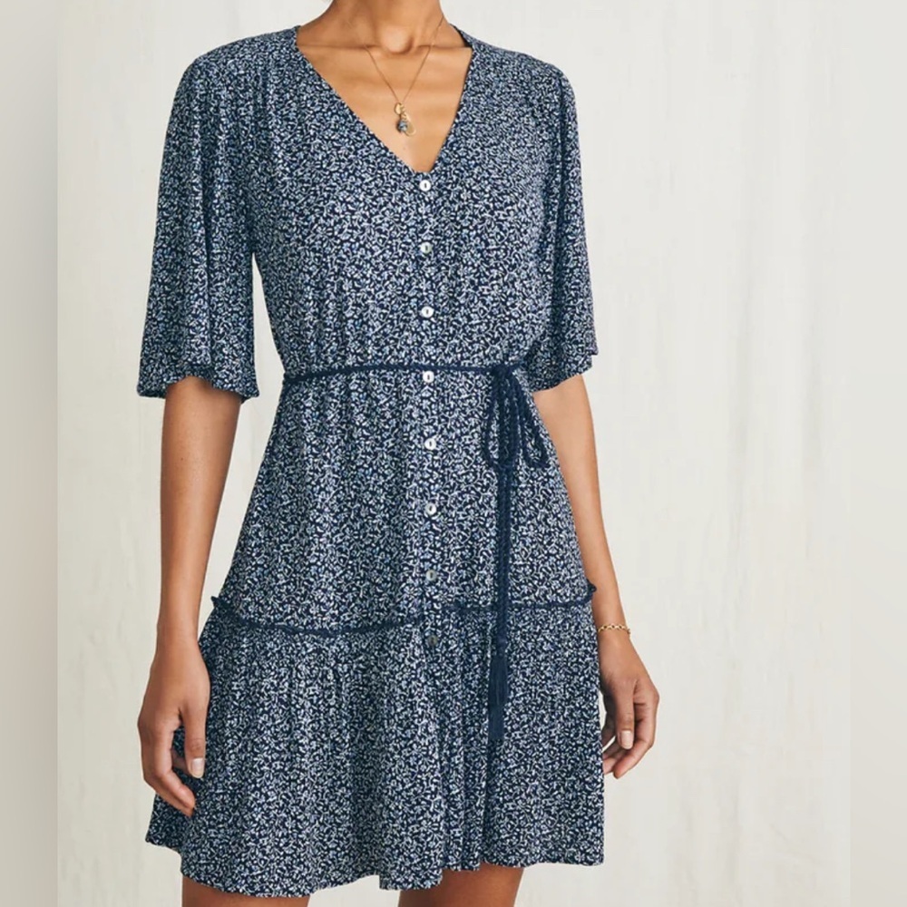 Faherty Orinda Tie Waist Button-Up Crepe Minidress XS